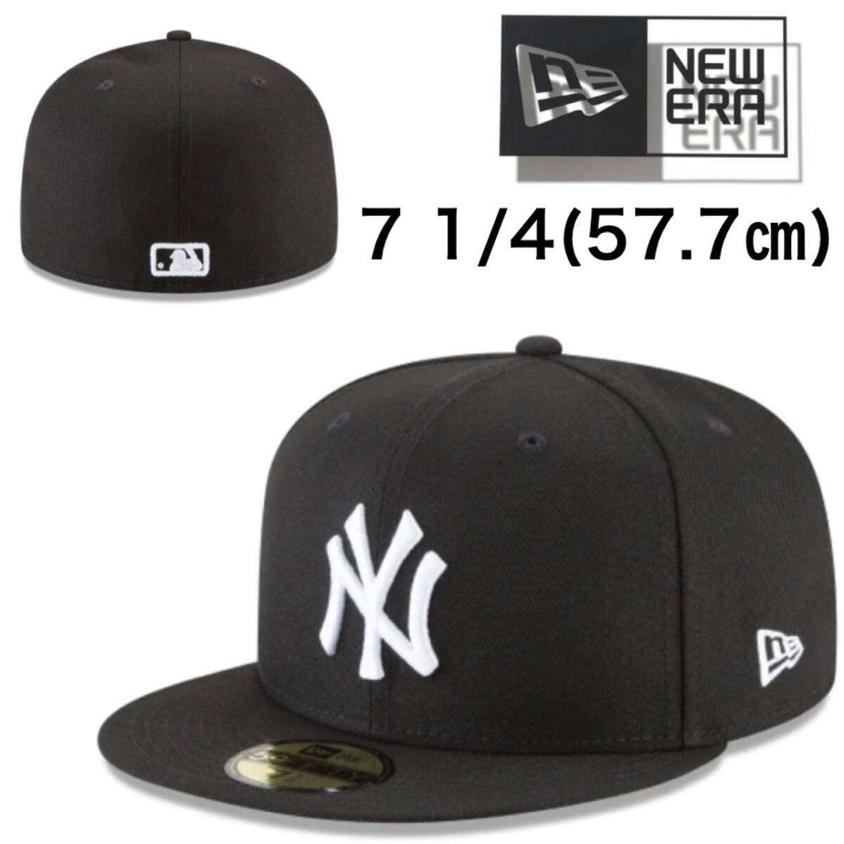 ニューエラ キャップ 帽子 59FIFTY ヤンキース ブラック×ホワイト 57.7cm フラットバイザー サイズ調節不可 MLB NEWERA 59FIFTY CAP 新品拍卖