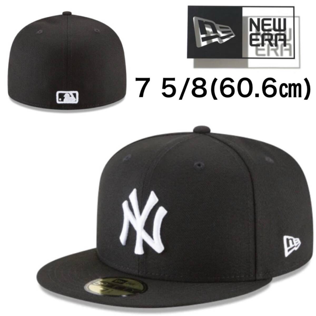 ニューエラ キャップ 帽子 59FIFTY ヤンキース ブラック×ホワイト 60.6cm フラットバイザー サイズ調節不可 MLB NEWERA 59FIFTY CAP 新品拍卖