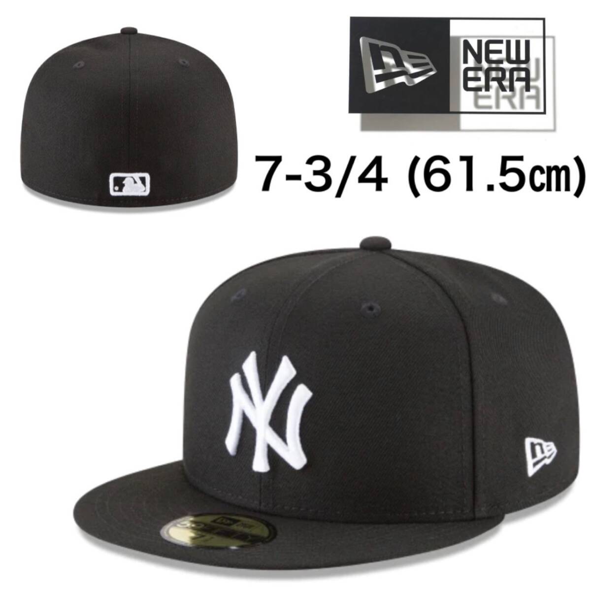ニューエラ キャップ 帽子 59FIFTY ヤンキース ブラック×ホワイト 61.5cm フラットバイザー サイズ調節不可 MLB NEWERA 59FIFTY CAP 新品拍卖