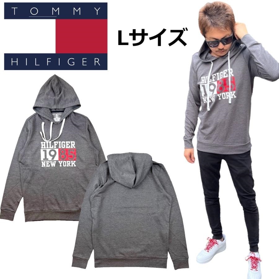 トミーヒルフィガー パーカー 薄手 ロンT 長袖 09T4457 スウェット グレー Lサイズ フーディ プリントロゴ TOMMY HILFIGER 新品拍卖