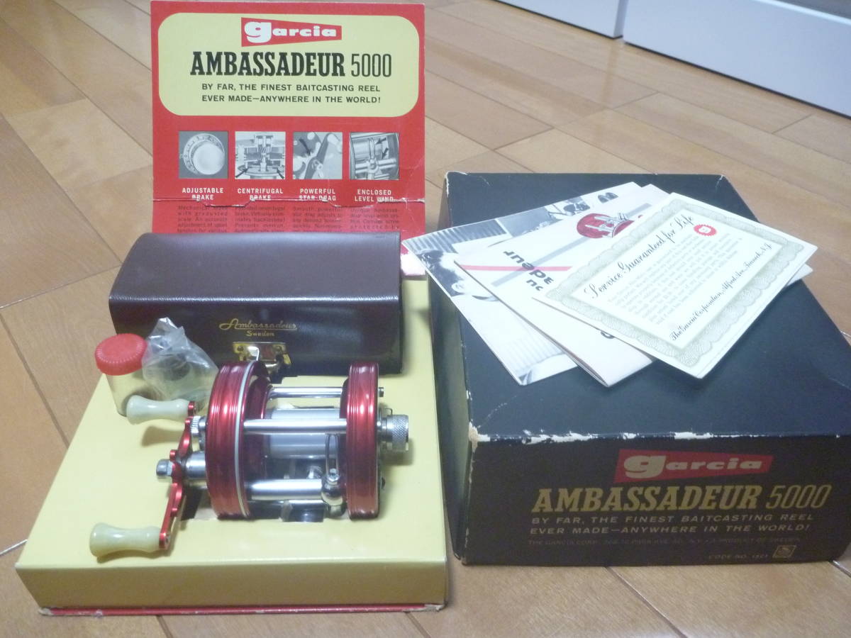 ★即決C!超稀少!オールド アブ アンバサダー No.5000 超美品! フットNo 349764 箱、革ケースほか付属付き★拍卖