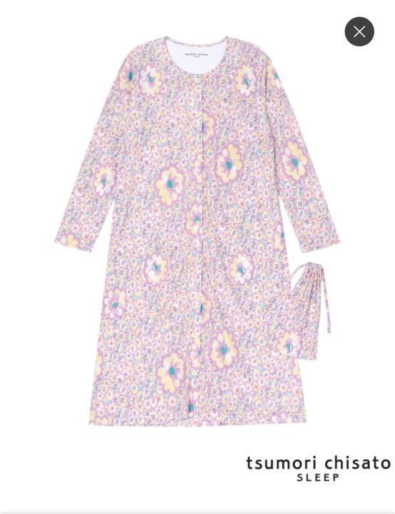 Mサイズ シルク100%ツモリチサト★ワコール新品パジャマ長袖ワンピース前開きマーガレット絹PU携帯用ポーチ巾着袋ガウン 送料185円追跡OK拍卖