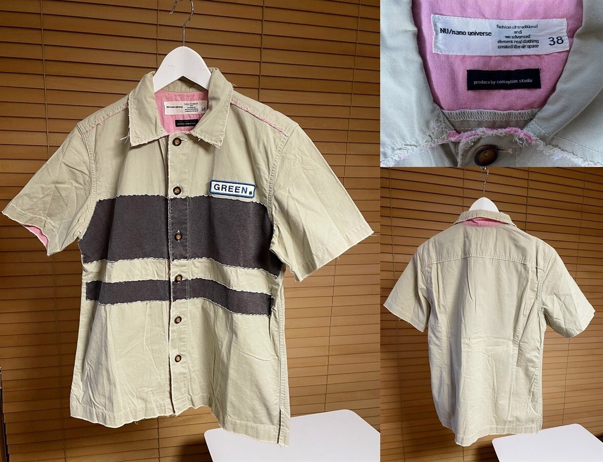 【国内正規品】NU nano universe × conception studio ナノユニバース × コンセプションスタジオ 切りっ放し コットン 半袖 シャツ 38拍卖