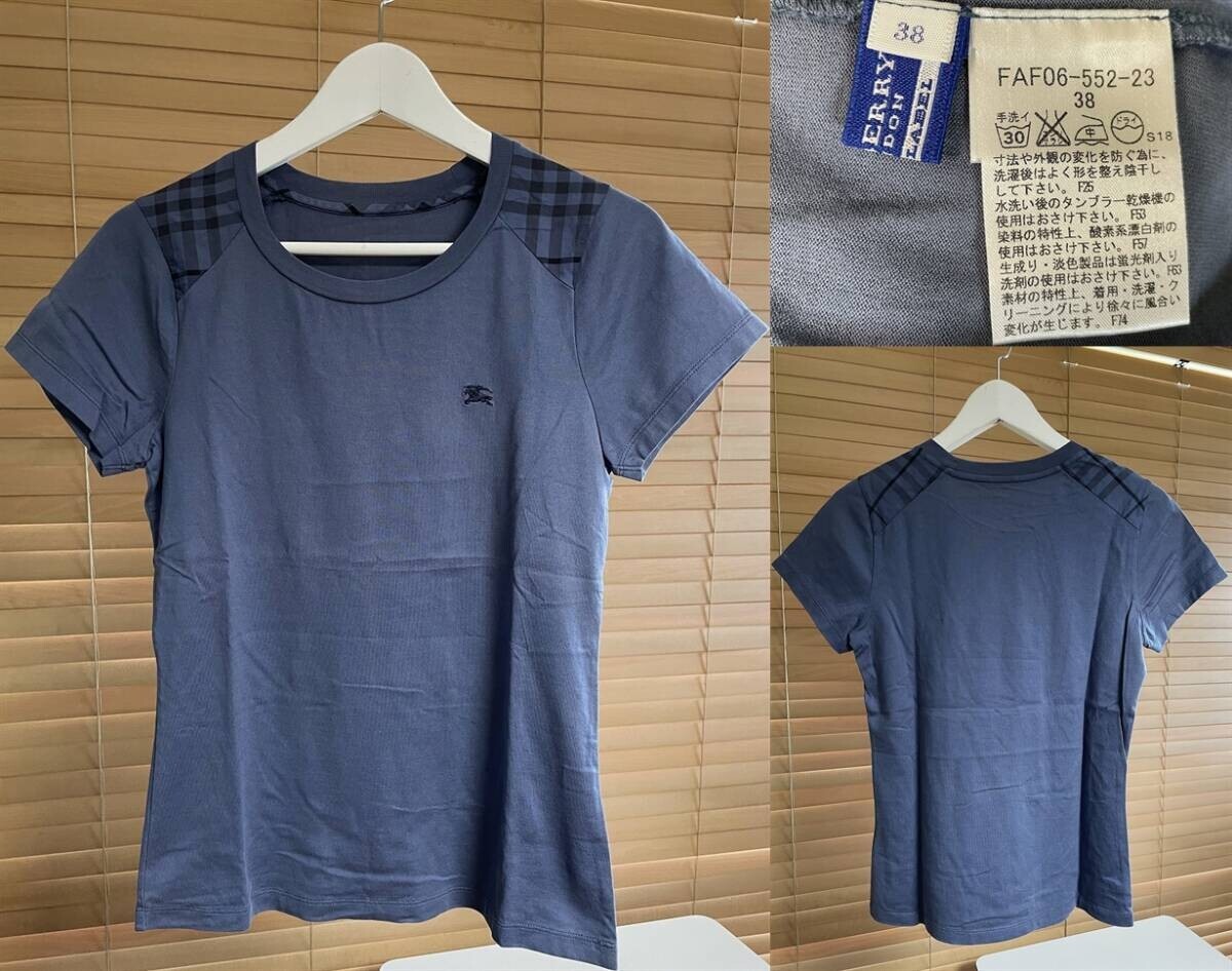 【激安1点のみ 国内正規品】BURBERRY BLUE LABEL バーバリーブルーレーベル ホースマーク刺繍 コットン100% 半袖 Tシャツ カットソー 38拍卖