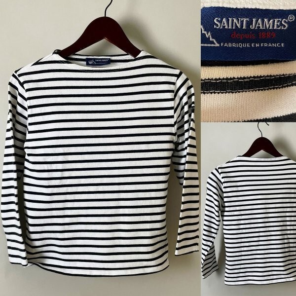 ★【国内正規品 美品 フランス製 レディースS~M程度】SAINT JAMES セントジェームス やや厚手のウエッソン ボーダー バスクシャツ サイズ1拍卖