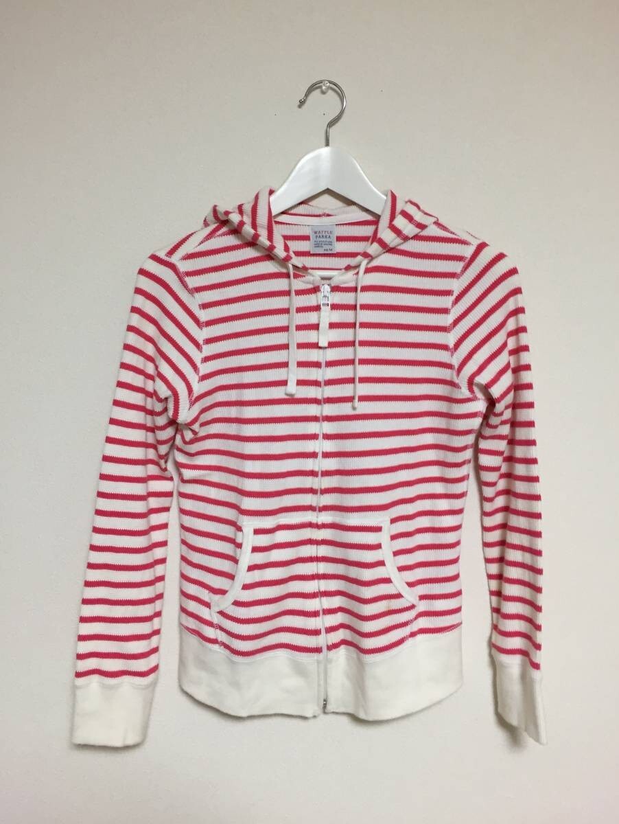 ★【激安処分10円~最落無し売り切ります】UNIQLO ユニクロ ワッフル ボーダー パーカー サーマル レディース M ピンク系×ホワイト USED拍卖