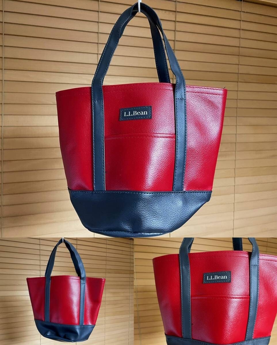 【必見です 激安1点のみ】L.L.Bean エルエルビーン レザー調 ミニ トート バッグ LEE リー 2017年1月号 付録 レッド系×ネイビー系 USED拍卖