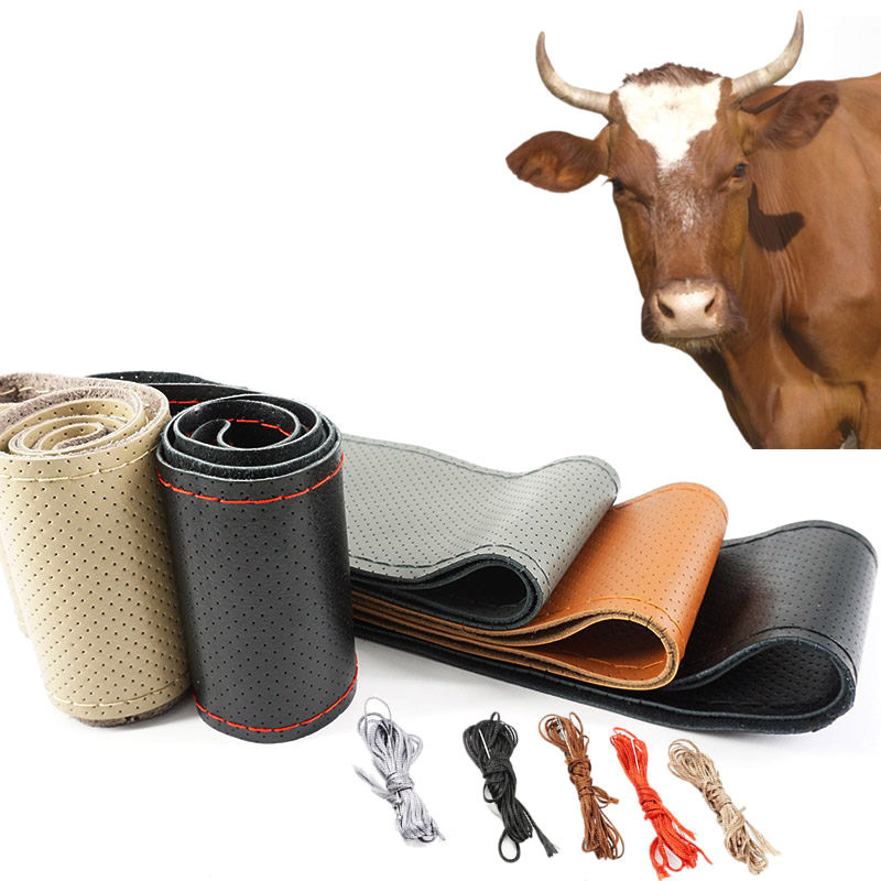 ステアリングホイール ハンドルカバー レザー 上質革 車 DIY 36cm 38cm 40cm 黒 茶 グレー ベージュ 超人気品  ZCL1378拍卖