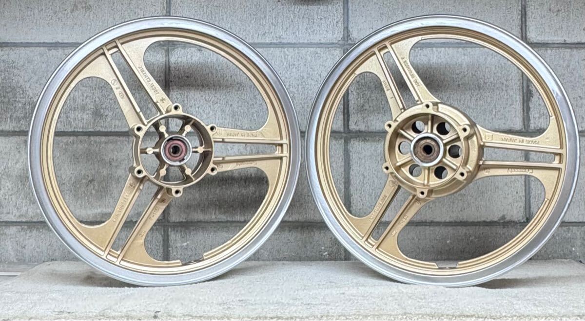 残り2セットのみ!GPZ400F 前後ホイール ゴールドメタリック ブラッシュド風施工 純正ホイール GPZ400 GPZ750 GPZ1100 塗装剥離済み拍卖