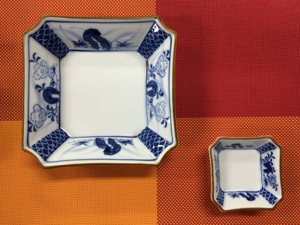 【即決】未使用逸品染付山水角皿+角小皿1組~ 9組拍卖