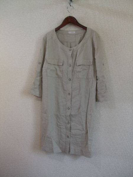 avvベージュノーカラー7分袖シャツワンピ(USED)60515)拍卖