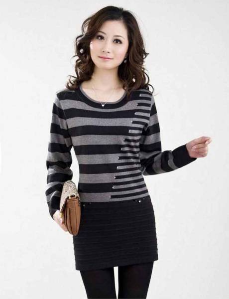 ★新品/冬暖か着心地の良いカシミヤ混・羊毛チュニック L グレ‐拍卖