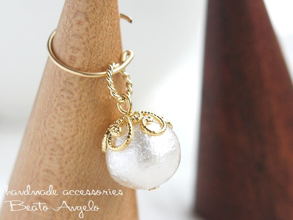 +angelo+コットンパールのペンダントトップ(n-003)ホワイト G 10mm 一粒 シンプル拍卖