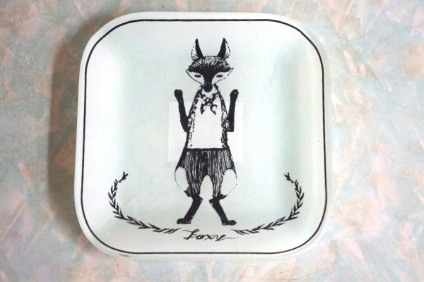 新品&即落◎絵本のようなガラスプレート キツネ拍卖