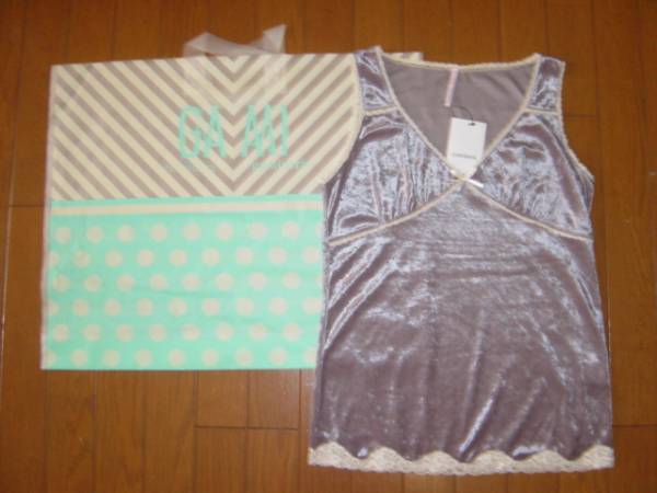 ★新品ギャミヌリィ★白レース リボン バイカラー★ベロア タンクトップ グレーVIS前ブランド拍卖