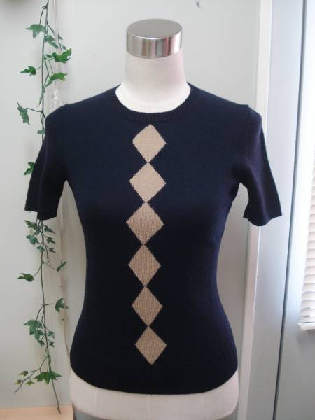 SPB エスピービー ワールド*ひし形デザイン半袖ニット ネイビー2拍卖