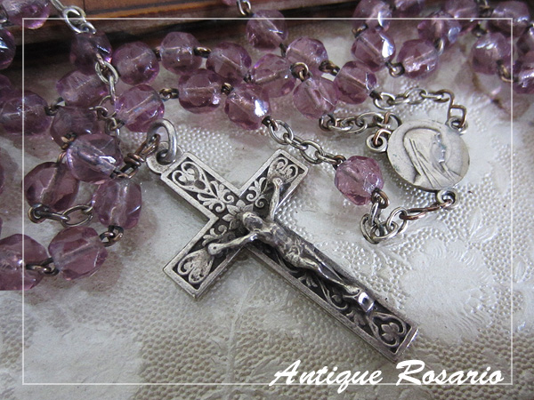 聖具★アンティークロザリオ83 ガラスビーズ クロス拍卖