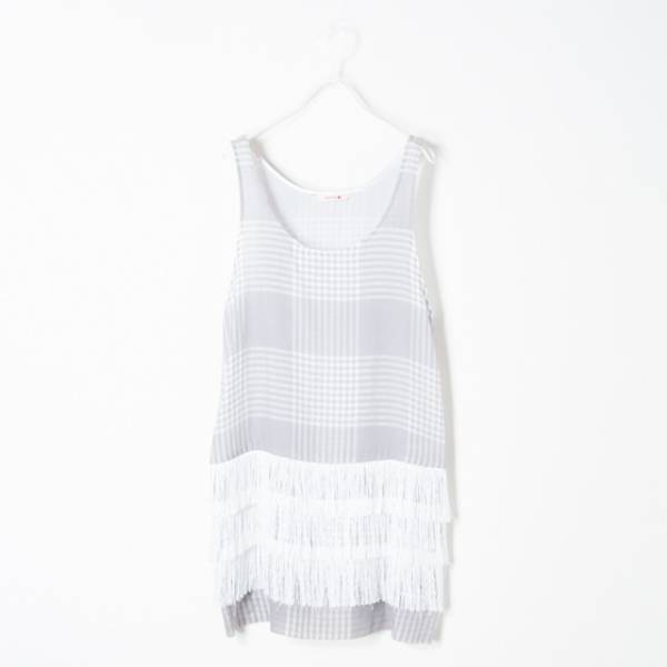 美品 BACCA バッカ フリンジ付きチェック柄ワンピース拍卖