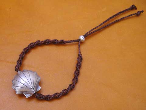 カレン族シルバー 貝ブレスレット・マクラメこげ茶★shell拍卖