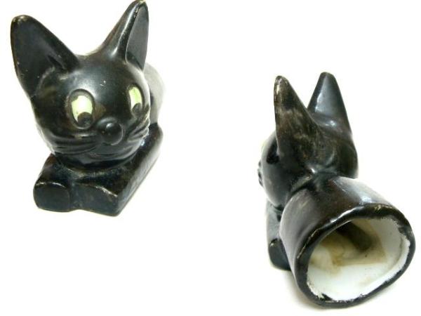 50'S【黒猫テーブル箒?*黒ネコ*陶製*JAPAN】拍卖