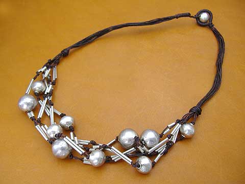 ◆豪華!カレン族シルバーネックレス◆maru◆コットンコード茶拍卖