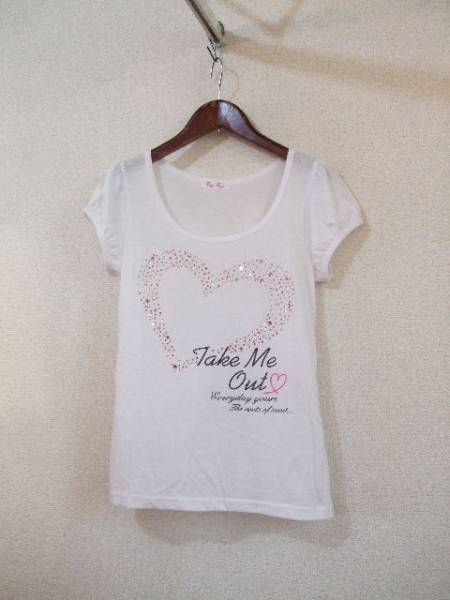 BYEBYE白スパンコール付半袖カットソー(USED)72315②拍卖