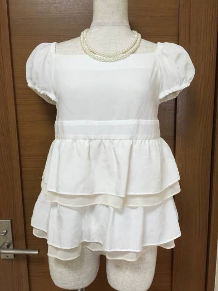 美品★アナトリエ★シフォンフリル半袖ブラウスホワイト38M拍卖