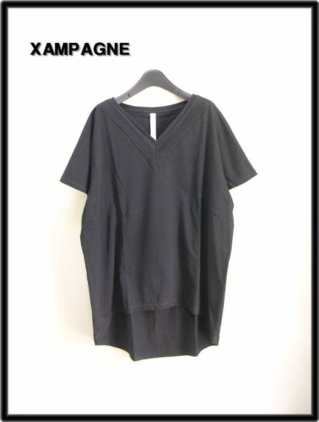 F ¥16,000 (16,800) YEN 【XAMPAGNE シャンパン ピンタックVネックBIG Tシャツワンピ】拍卖