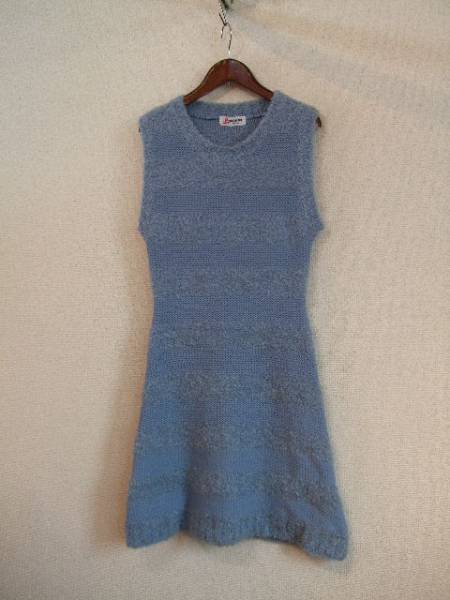 poudoudou水色ボーダー編ノースリーブニットワンピ(USED121614)拍卖