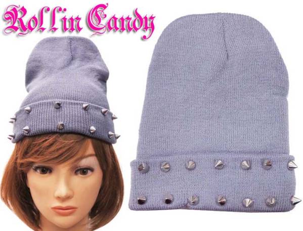 Z14)激安トゲトゲスパイクスタッズ付きニット帽グレービーニー拍卖