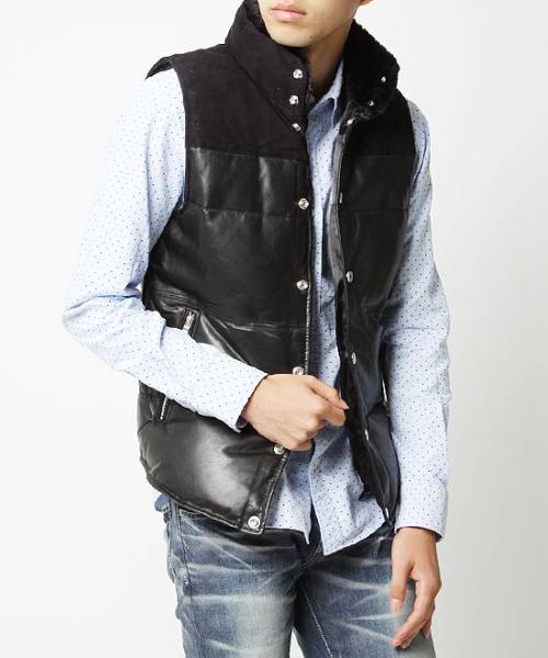 新品未使用VJJ3038サイズL【VANQUISHスエード ヨーク切替えレザーダウンベストブラック】メンズ紳士N-2B N-3BM-65MA1アウター拍卖