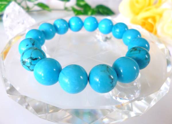 ☆ポジティブ思考☆疲労回復☆肉体活性☆ハウライト(マグネサイト)・ターコイズ☆ ☆大珠12mm☆ ☆16cm☆拍卖