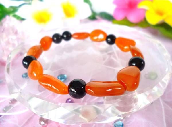 ★ハロウィンカラー☆秋の収穫祭★オレンジボツワナアゲート★オニキス★ ☆17cm☆拍卖