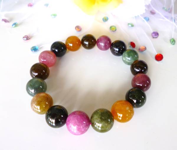 ☆希少☆大珠☆最強エネルギー☆ストレス解消☆精神安定☆高品質AAA☆マルチカラー☆トルマリン☆ ☆大珠12mm☆17cm☆48g☆拍卖