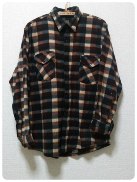 USA古着 チェックフリースシャツ 長袖シャツ URBAN WEAR COLLECTION M ブラウン拍卖