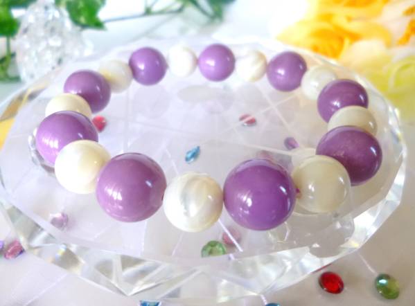 ★レア★奇跡のヒーリングストーン★天然色☆高品質AAA☆フォスフォシデライト☆大珠12mm☆マザーオブパール10mm☆16.5cm拍卖