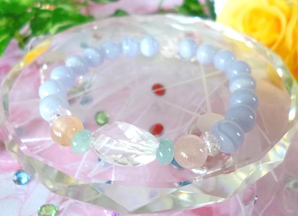 ☆愛の宝石☆モルガナイト☆アクアマリン☆愛と友情☆ブルーレース☆ローズクォーツ☆天然クリスタル☆プレミアムツイストカット☆16cm拍卖