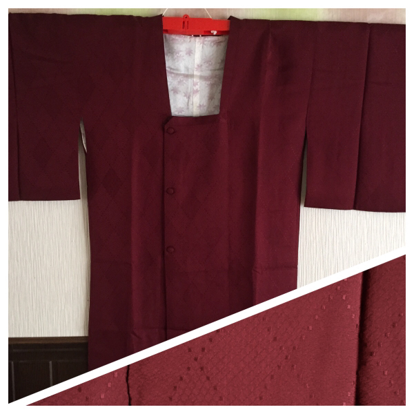 【道行コート】正絹袷 着丈83cm 濃色(こきいろ)菱形包みスナップ拍卖