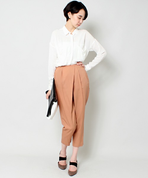 美品*STUDIOUS*センタータックパンツ サーモンピンク*ステュディオス拍卖