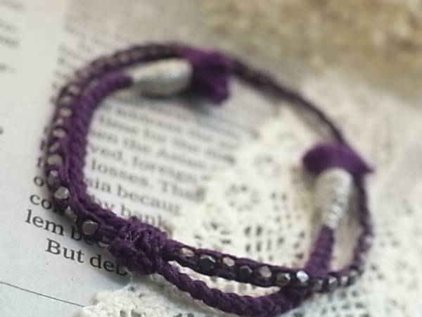 ★新品★Wakami風シルバー・コットン紐ブレスレット パープル拍卖