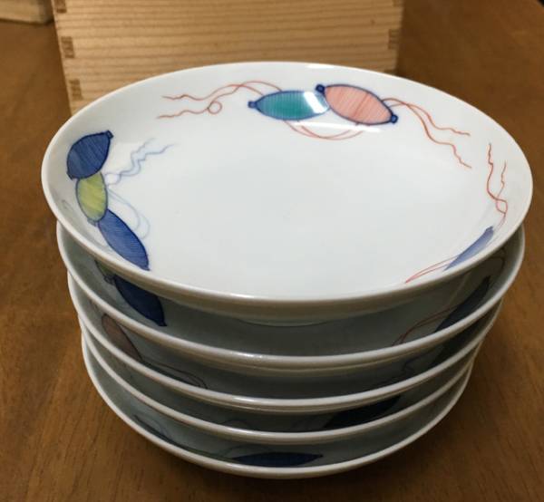 皿 鍋島焼 糸巻画4寸皿揃 青木桃山 440拍卖