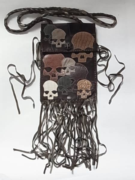 未使用品エーアンドジーA&Gレザー ウエスト ショルダーバッグ 革 ヒッピー スカル シルバー拍卖