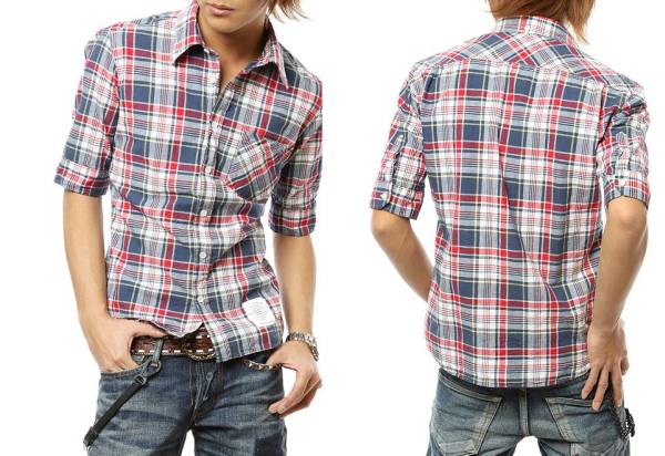 新品未使用VJS2025サイズL【VANQUISH紳士五分袖マドラスチェックシャツ(ネイビーR)】メンズ カジュアルシャツ拍卖