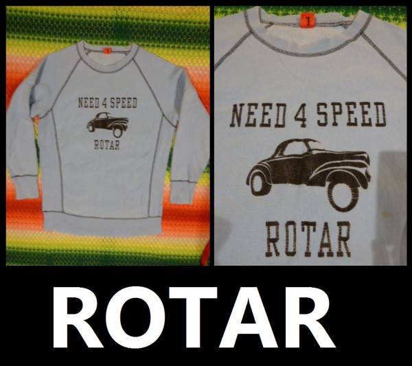 人気の車柄 ROTAR ローター スウェット トレーナー 水色 Lサイズ シミ有り ビンテージ拍卖