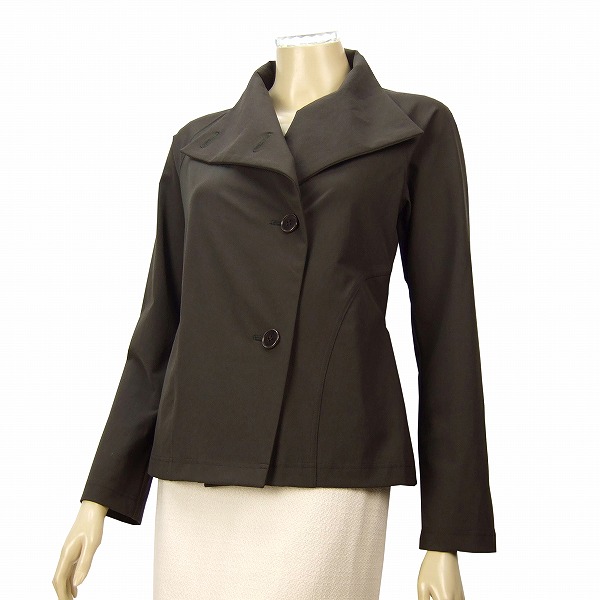 JK)新品同様*ケイコキシ KEIKOKISHIbynosh ノッシュ★極上ストレッチ×濃オリーブ系★変形スタンドカラージャケット★1(Sサイズ 7号 36)拍卖