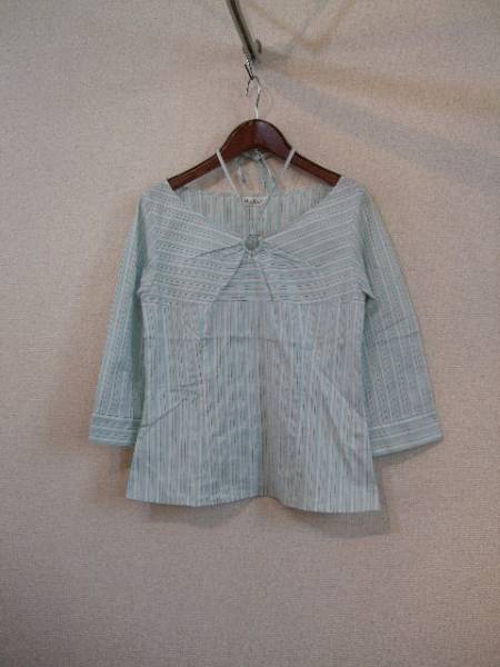 avv緑ストライプ7分袖ブラウス(USED)30215②)拍卖