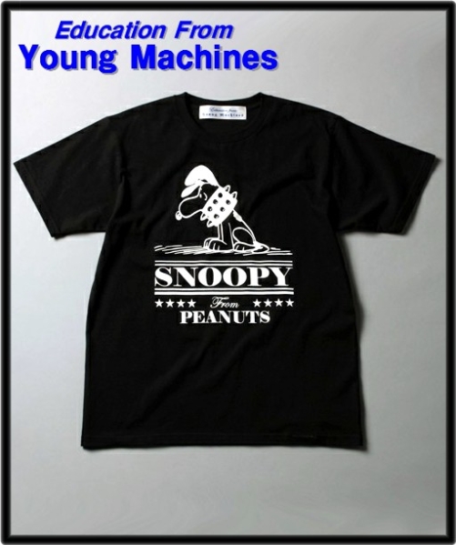 2 新品【Education from Young machines Tee Black ヤングマシーン PEANUTS SNOORY ピーナッツ スヌーピーTシャツ ブラック】 拍卖
