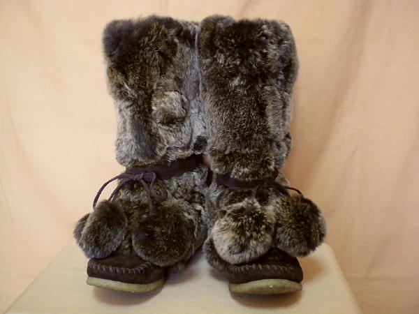 イタリア製★YIN★ボンボン付ファーブーツ★新品★ナノユニバース★ラビットファー★ブラウン拍卖