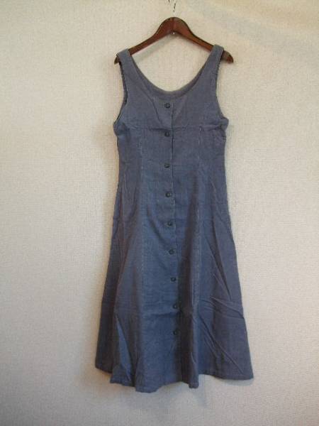 青コーデュロイノースリーブフレアロングワンピ(USED)100414②拍卖