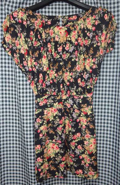 1091★マーキュリーデュオ★黒花柄半袖ワンピースF★USED即決拍卖